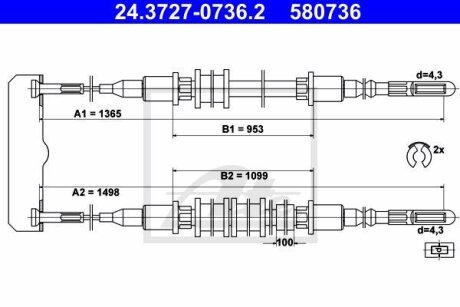 - Трос ручного гальма ATE 24.3727-0736.2