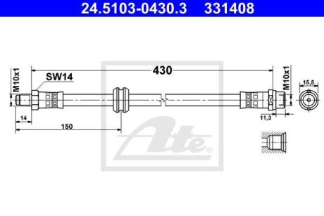 Шланг тормозной BMW E36/Touring -98 передн. ATE 24.5103-0430.3