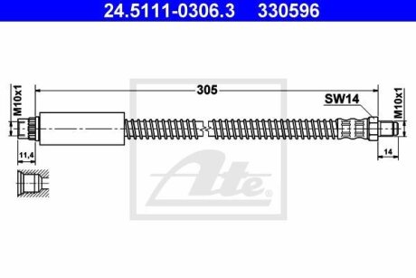 Шланг тормозной PEUGEOT/MAZDA 206/2 02- 1.2-2.0 перед. ATE 24.5111-0306.3