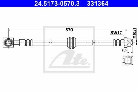 Шланг гальмівний MINI COOPER 03- /L+P/ ATE 24.5173-0570.3