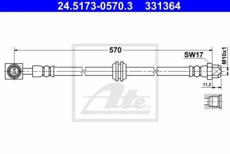 Шланг гальмівний MINI COOPER 03- /L+P/ ATE 24.5173-0570.3