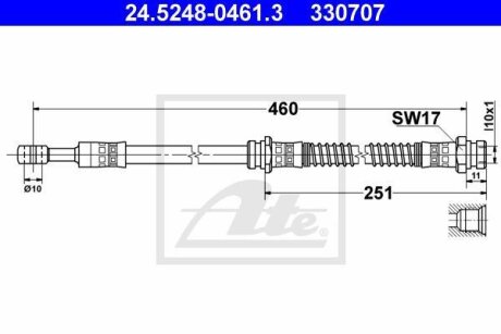 Шланг тормозной MITSUBISHI/VOLVO CARISMA/S40 -06 передн. ATE 24.5248-0461.3