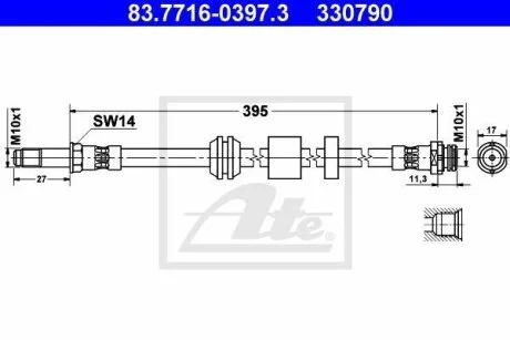 Шланг тормозной FORD FOCUS 2 04- передн. ATE 83.7716-0397.3