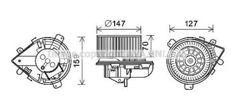 Вентилятор обігрівача салону Peugeot Expert (96-06), Citroen Jumpy (96-06), Fiat Scudo (96-06) AC- AVA AVA COOLING PE8395