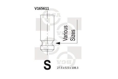 Клапан выпускной Toyota Auris 2006-2009, Yaris 2007-2009 BGA V165611
