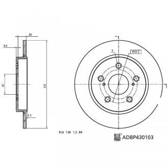 Диск гальмівний задн Лів/Прав TOYOTA COROLLA 1.5/1.6/2.0H 01.19- BLUE PRINT ADBP430103