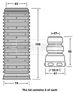 Пильник + вiдбiйник амортизатора, к-т : 2 пильника + 2 вiдбiйника BORG & BECK BPK7001