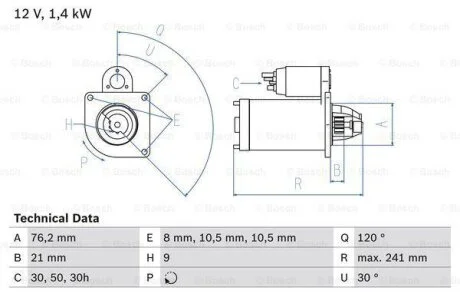 Стартер BMW 3 E30, E36, E34, E39 BOSCH 0 986 014 900