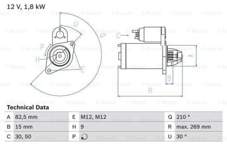 VW Стартер Passat,T4,Skoda SuperB,Audi BOSCH 0 986 016 240
