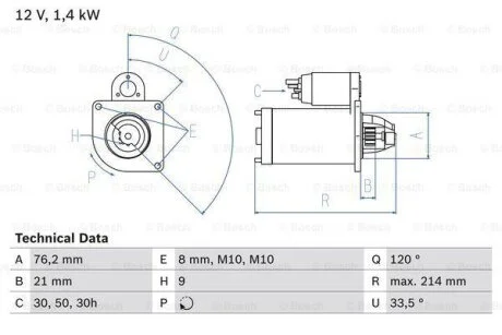 Стартер BMW 3(E46)/5(E39) -04 1.4 kW BOSCH 0 986 017 110