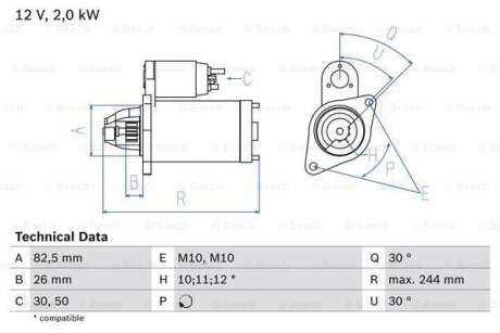 DB Стартер 12V 2,2KW W124/202,210/211, Vito, Sprinter BOSCH 0 986 017 260