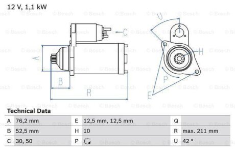 VW Стартер Golf,Passat,Seat,Audi,Skoda BOSCH 0 986 018 040