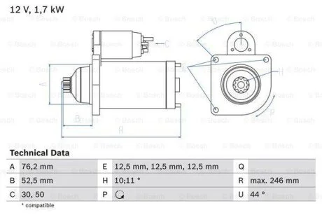 СТАРТЕР 12V SEAT SKODA VW BOSCH 0 986 020 250