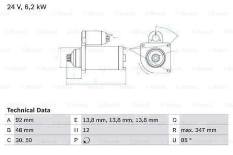 Стартер MAN TRUCK 6.2 kW BOSCH 0 986 022 980