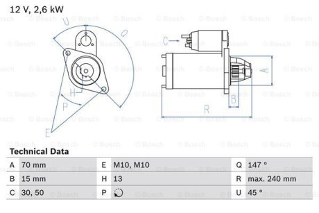 A_Стартер 12B 2,5 кВт MERCEDES Sprinter/Vito OM651 BOSCH 0 986 024 530