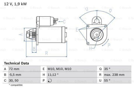 Стартер 12В 1.9кВт PSA \'\'2.0HDI \'\'05>> BOSCH 0 986 025 470