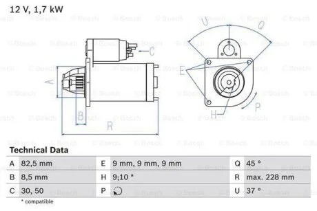 Стартер, Fiat Doblo, 1.9 JTD, 2001> / 1.6 D Multijet, 2010> / Opel Astra H, 1.9 CDTI, 2004> BOSCH 0 986 025 660