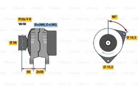 A_Генерато 14V 120A OPEL/SAAB Calibra/Omega/Vectra/900/9000 \'\'2,0-3,2 \'\'92-03 BOSCH 0 986 039 250