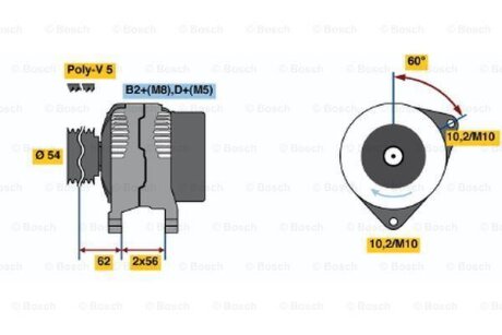 Генератор, Opel Astra G / H, 1.2-1.4-2.0i, 1998> BOSCH 0 986 044 410