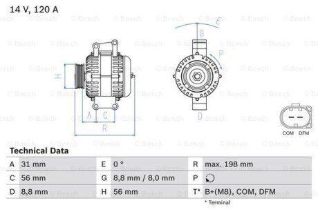 Генератор MB W203/W211 -08 14V/120A BOSCH 0 986 045 380