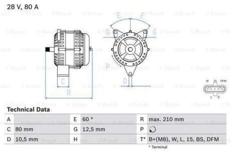 Генератор MB TRUCK 28V/80A BOSCH 0 986 048 100