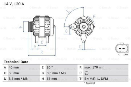 Генератор Audi TT 1.8T 98-06/Seat Alhambra,Cordoba,Ibiza III 1.9TDI/VW Golf IV 1.9TDI, T5, Sharan 1.9TDI BOSCH 0 986 048 530