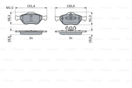 Комплект гальмівних накладок, дискове гальмо BOSCH 0 986 424 034