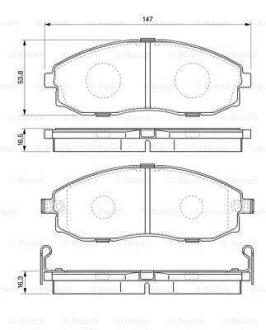 Комплект гальмівних колодок передн, HYUNDAI H-1, H-1 / STAREX, H100, PORTER 2.4/2.5D/2.6D 06.97- BOSCH 0 986 424 670