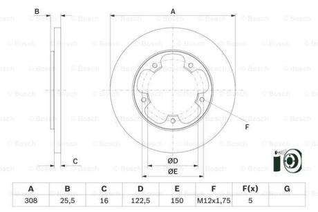 Диск гальмівний FORD Transit \'\'R D=308mm \'\'14>> - кр. 2 шт BOSCH 0 986 479 F44
