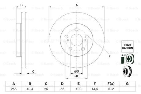 Диск гальмівний TOYOTA Corolla/Prius \'\'16 BOSCH 0 986 479 F72