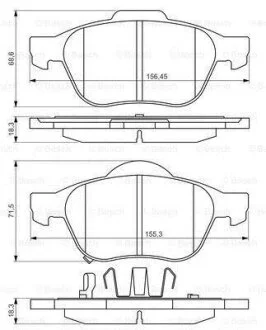 Комплект гальмівних колодок передн, TOYOTA AVENSIS 1.6-2.0D 10.99-02.03 BOSCH 0 986 494 485