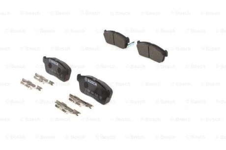 Комплект гальмівних колодок передн (з інструкцією по монтажу), DAIHATSU COPEN, CUORE VI, CUORE VII, SIRION, TREVIS, YRV MITSUBISHI MIRAGE / SPACE STAR VI NISSAN PIXO 0.7-1.5 03.00- BOSCH 0 986 494 618