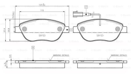 Комплект гальмівних накладок, дискове гальмо BOSCH 0 986 TB2 961