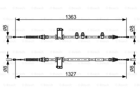 FORD Трос ручного гальма задн. (2 шт) 1363 мм + 1327 мм B-MAX 12-, FIESTA VI BOSCH 1 987 482 453