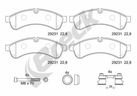 Комплект гальмівних накладок, дискове гальмо BRECK 292310070300