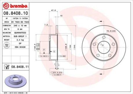 Диск тормозной VAG A4/PASSAT -05 задн.245мм. BREMBO 08.8408.11