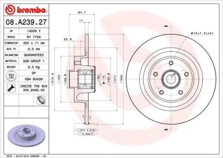 Гальмівний диск з підшипником BREMBO 08.A239.27