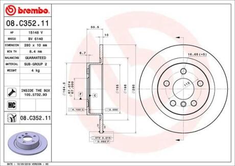 Диск гальмівний BREMBO 08.C352.11