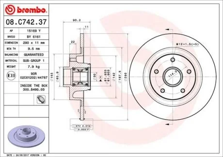 Гальмівний диск з підшипником BREMBO 08.C742.37