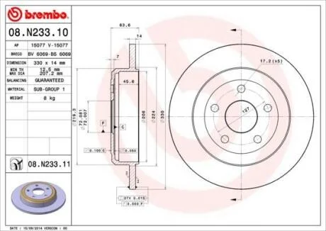 Диск гальмівний BREMBO 08.N233.11