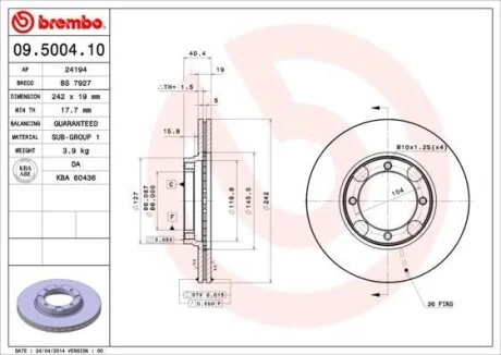 Диск гальмівний BREMBO 09.5004.10