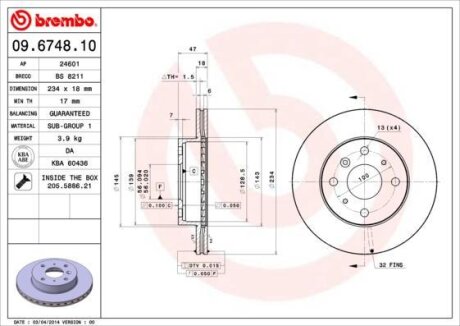 Гальмівний диск BREMBO 09.6748.10