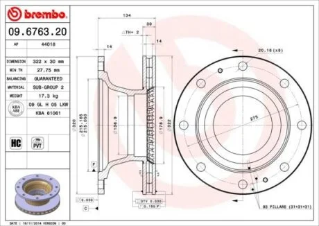 Гальмівний диск BREMBO 09.6763.20