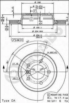 Диск тормозной VOLVO/MITSUBISHI S40/V40/CARISMA -06 перед. BREMBO 09.7720.11