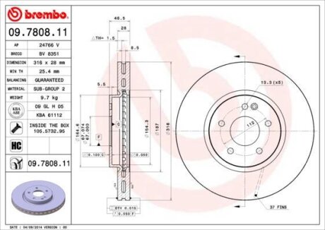 Гальмівний диск вентильований BREMBO 09.7808.11