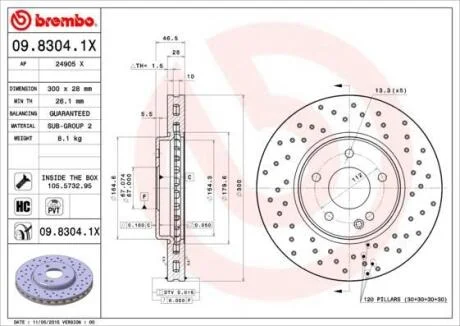 Гальмівний диск BREMBO 09.8304.1X