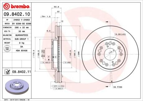 Диск тормозной LEXUS GS300/GS400 97- перед.вент. BREMBO 09.8402.11