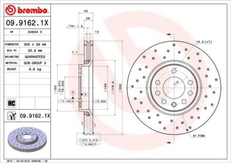 Гальмівний диск BREMBO 09.9162.1X