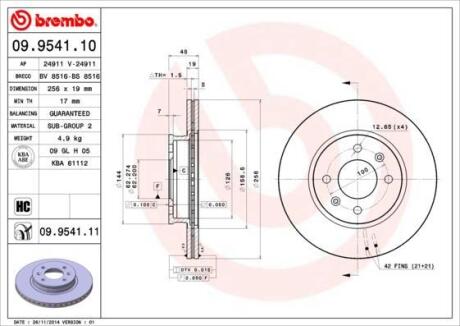 Диск тормозной HYUN/KIA GETZ -09 перед. BREMBO 09.9541.10