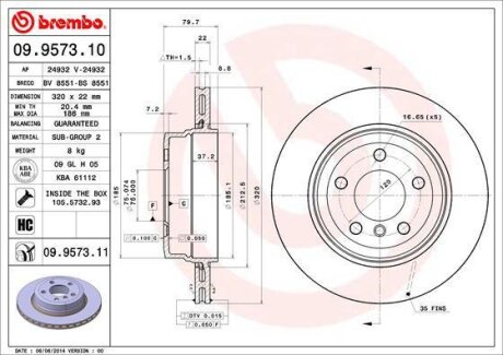 Диск тормозной BMW X3(E83)/X5(E53) 04- 2.0-3.0 задн. BREMBO 09.9573.11